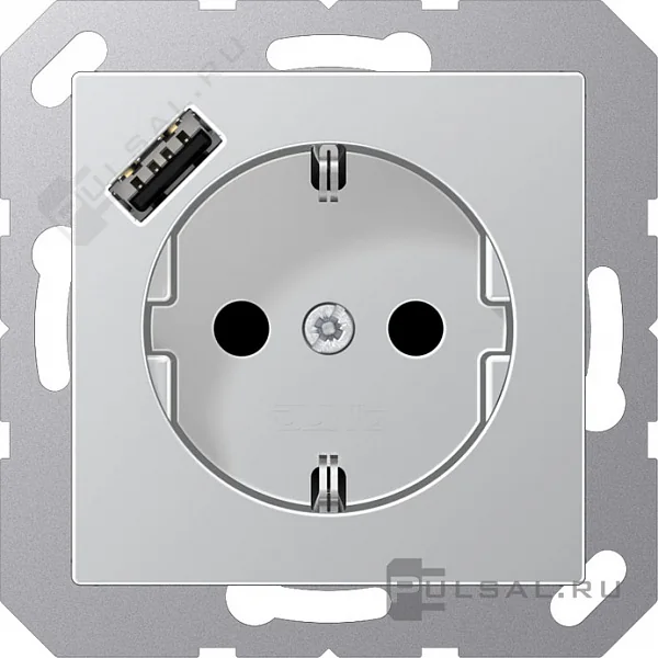 Розетка SCHUKO® с USB-зарядным устройством, тип А; термопласт; алюминий JUNG