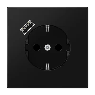 Розетка SCHUKO® с USB-зарядным устройством, тип A; термопласт; черный матовый JUNG