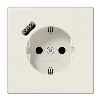Розетка SCHUKO® с USB-зарядным устройством, тип A; термопласт; слоновая кость JUNG