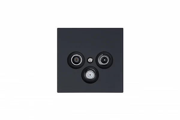 Розетка TV+FM+SAT Φ9.5mm проходная с накладкой, цвет Черный матовый (soft touch)