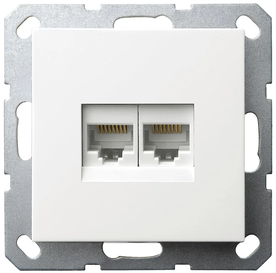 Интернет-розетка RJ45 двойная с накладкой, цвет белый глянцевый JASMART