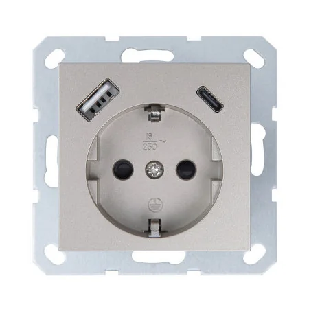 Розетка SCHUKO© с USB A+C с защитными шторками 16A 250V~ 2P+T USB 25W, цвет шампань
