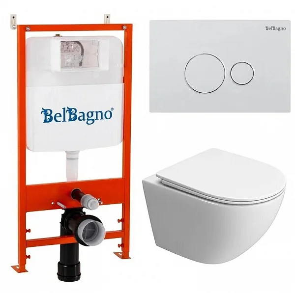 Комплект 3 в 1 Унитаз подвесной с сиденьем BelBagno UNO-TOR BB5177CH-TOR/SC + Система инсталляции 2