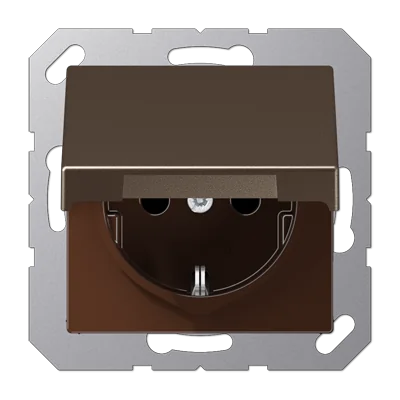 Штепсельная розетка SCHUKO 16A 250V~ с защитой от детей; с крышкой; термопласт; мокка