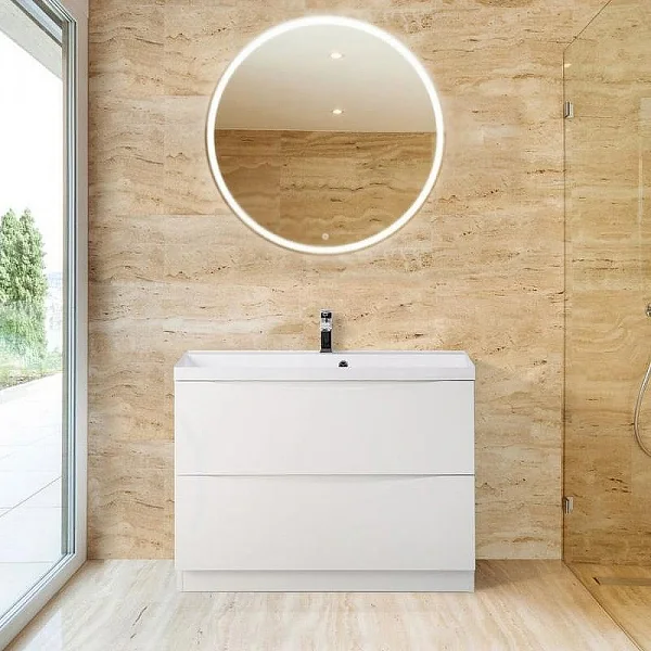 MARINO База под раковину напольная с двумя выкатными ящиками, Bianco Lucido, 800x450x805, MARINO-800