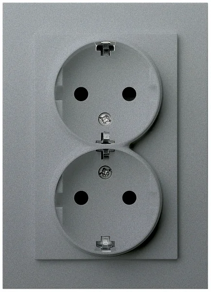 Розетка SCHUKO© двойная с защитными шторками 16A 250V~ 2P+T, цвет Алюминий JASMART