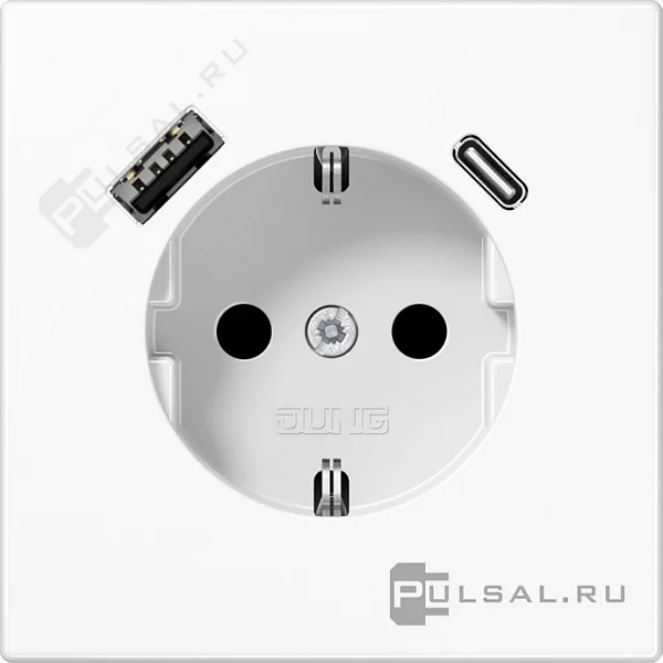 Розетка SCHUKO® с USB-зарядным устройством, тип A + тип С; термопласт; белый JUNG