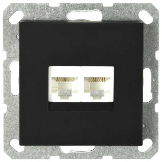 Интернет-розетка RJ45 двойная с накладкой, цвет черный матовый (soft touch) JASMART