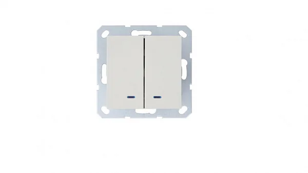 Выключатель двухклавишный со светодиодами 10A 250V~ с накладкой, цвет слоновая кость