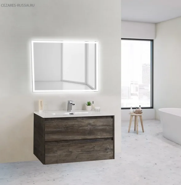 KRAFT 39 База под раковину подвесная с двумя выкатными ящиками, Rovere Tabacco, 800х390x500, KRAFT 3
