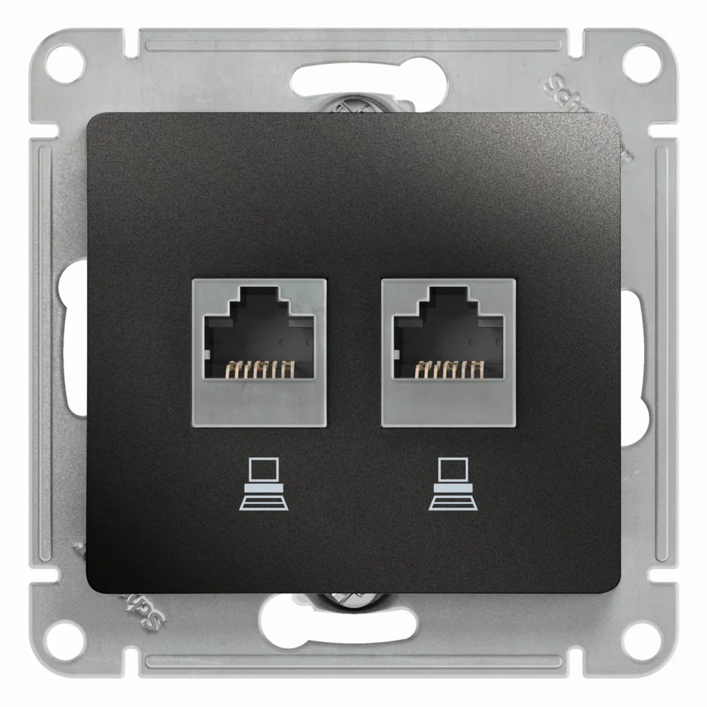 GLOSSA РОЗЕТКА двойная компьютерная RJ45+RJ45, кат.5Е, механизм, АНТРАЦИТ