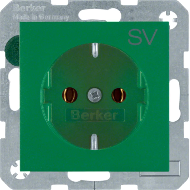 Штепсельная розетка SCHUKO с надписью цвет: зеленый, матовый Berker S.1/B.1/B.3/B.7 Glas