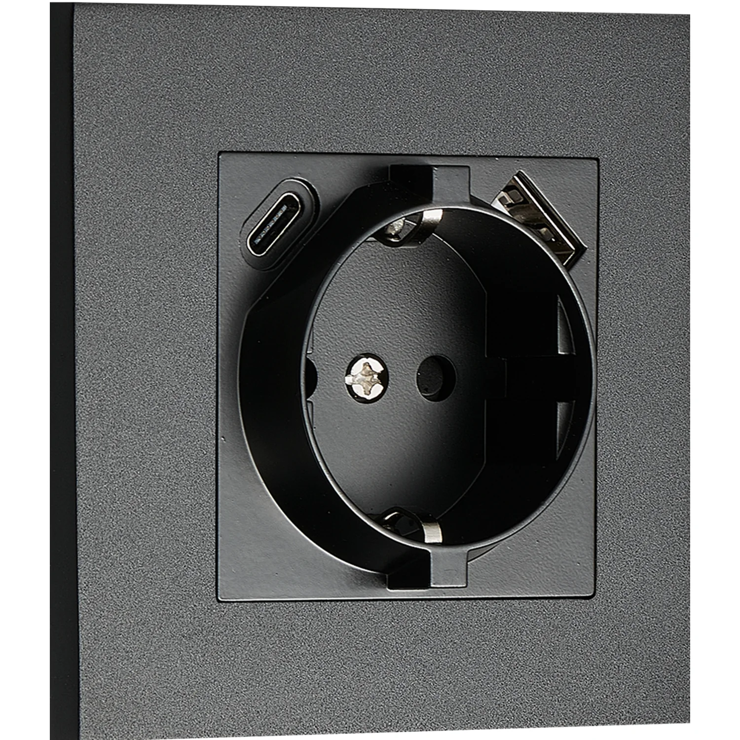 Donel N96 Розетка Schuko с зарядным устройством USB A+C, с защитными шторками, Черный, серия DT