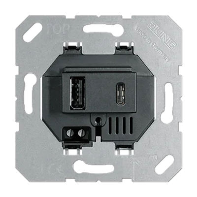 USB-зарядное устройство, USB тип А + USB тип С, выходной ток 3000 mA; черный JUNG