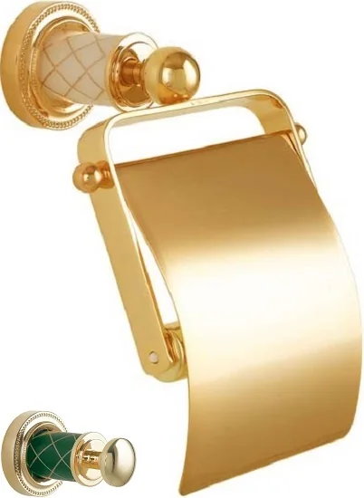 Boheme Держатель для туалетной бумаги с крышкой MURANO GOLD (бирюзовое)_Комплект