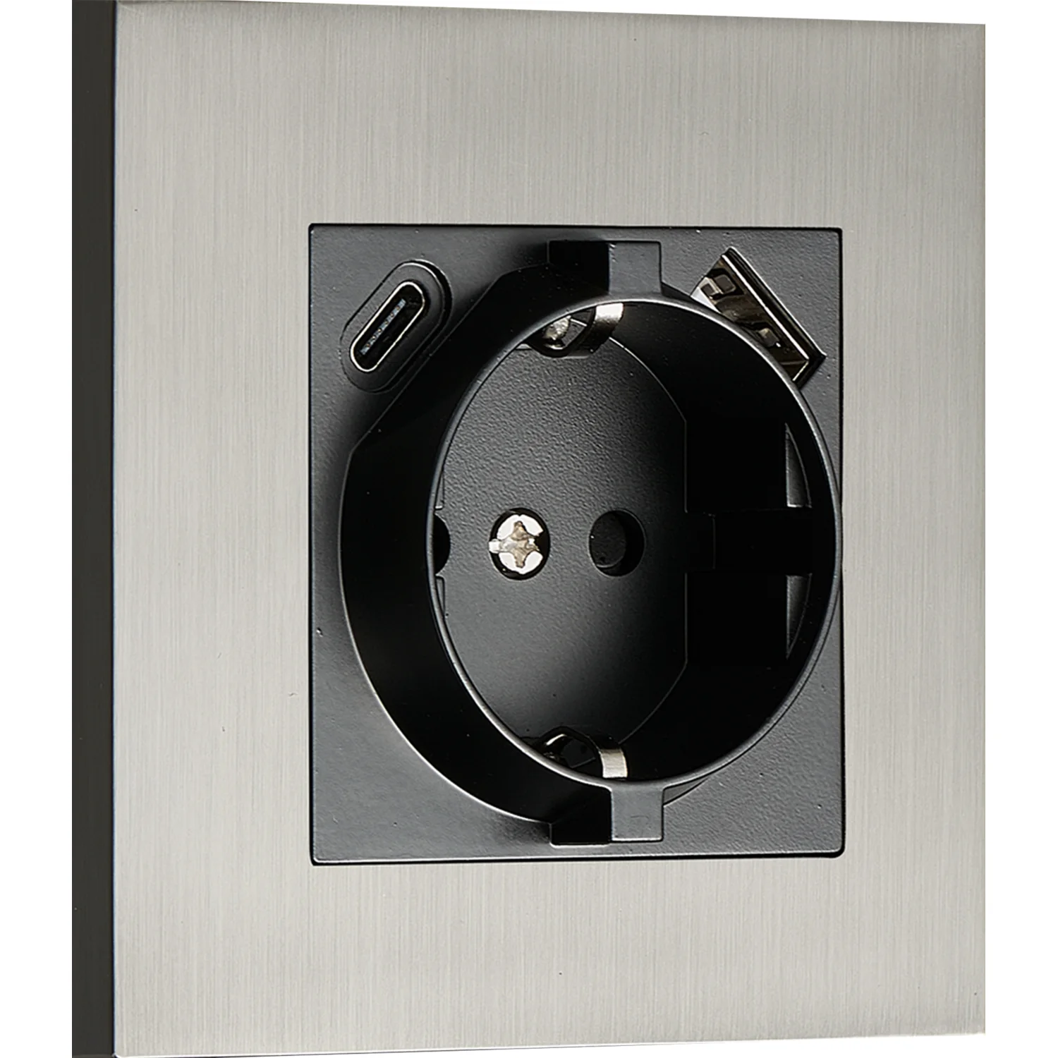 Donel N96 Розетка Schuko с зарядным устройством USB A+C, с защитными шторками, Вороненая сталь, сери