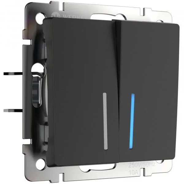 WL08-SW-2G-LED/Выключатель двухклавишный с подсветкой (черный матовый)
