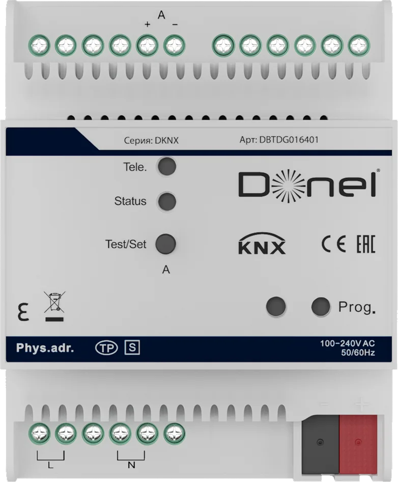 Donel Шлюз KNX/DALI 1-канальный Монтаж на DIN-рейку, 1 канал, макс. 64 отдельных устройства DALI, уп