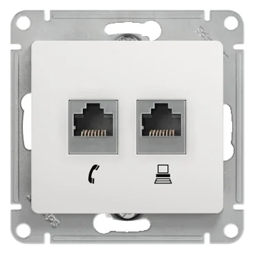 GLOSSA РОЗЕТКА двойная RJ11+RJ45, кат.5Е, механизм, БЕЛЫЙ