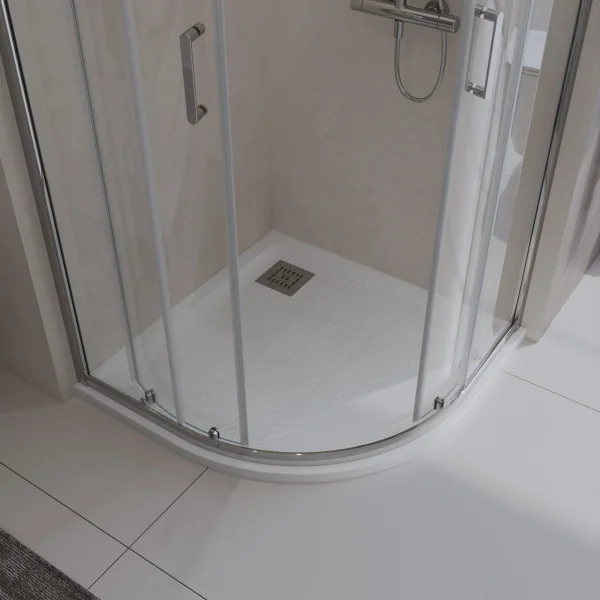TRAY-MR-UNO-R-90-550-35-W-CR Поддон из искусственного мрамора в комплекте с сифоном с декоративной н