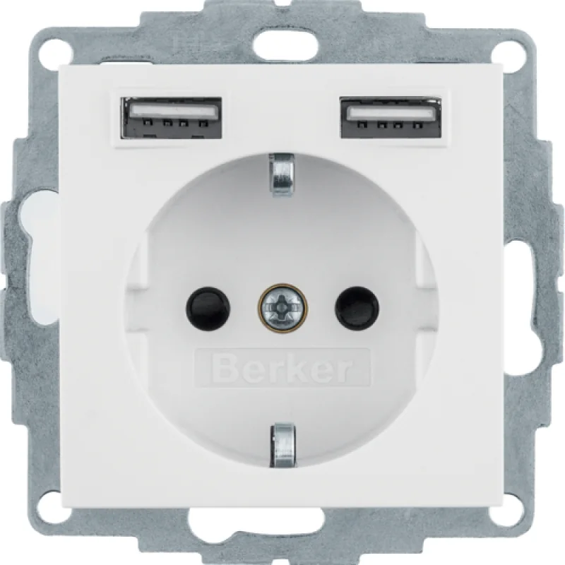 Розетка SCHUKO и 2 USB-розетки для подзарядки, S.1, цвет: полярная белизна, глянцевый