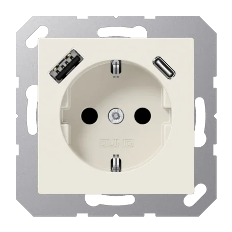 JUNG Слоновая кость Розетка SCHUKO® с USB-зарядным устройством, тип A + тип С; термопласт
A1520-15CA