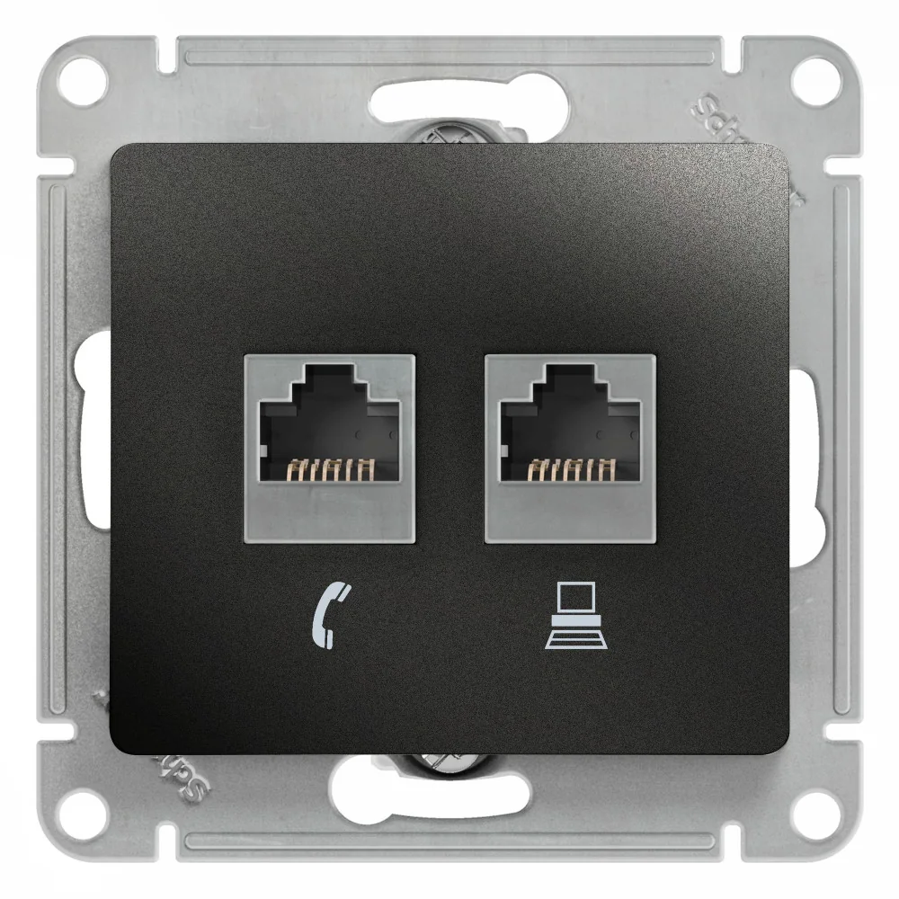 GLOSSA РОЗЕТКА двойная RJ11+RJ45, кат.5Е, АНТРАЦИТ