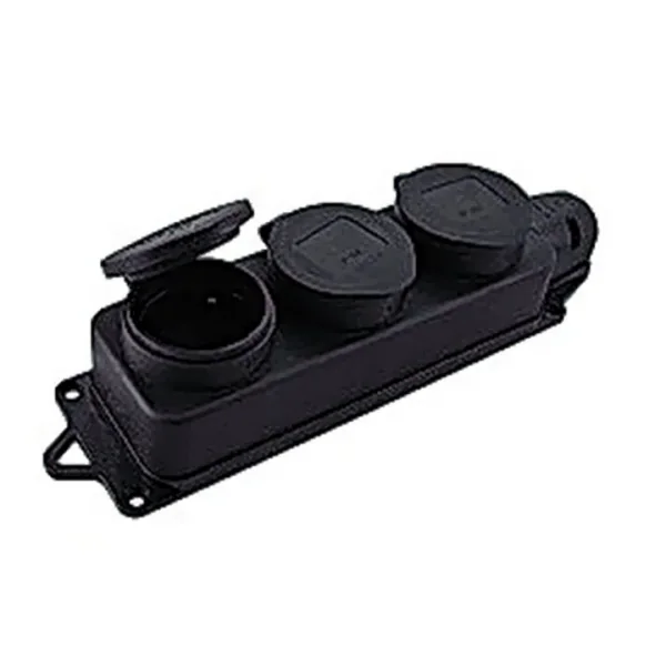 EKF Basic Розетка (колодка) трехместная с защит. крышками каучуковая 230В 2P+PE 16A IP44