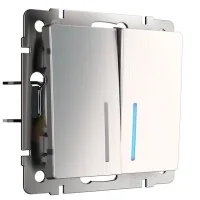 WL02-SW-2G-2W-LED /Выключатель двухклавишный проходной с подсветкой (глянцевый никель)
