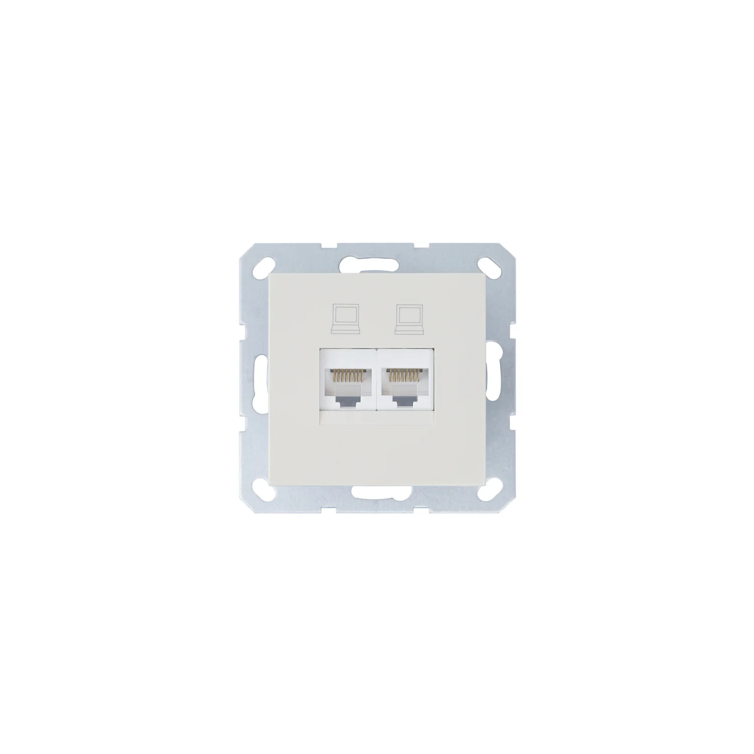 Интернет-розетка RJ45 двойная с накладкой, цвет слоновая кость