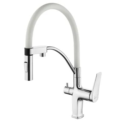 Смеситель Lemark Comfort LM3074C-White для кухни с гибким изливом и подключением к фильтру с питьево