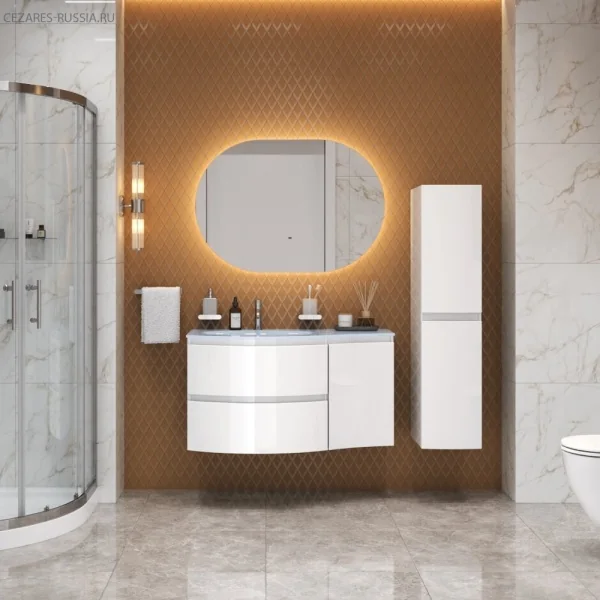 Стеклянная раковина левосторонняя 82409 Extra Bianco, 104x53 CEZARES