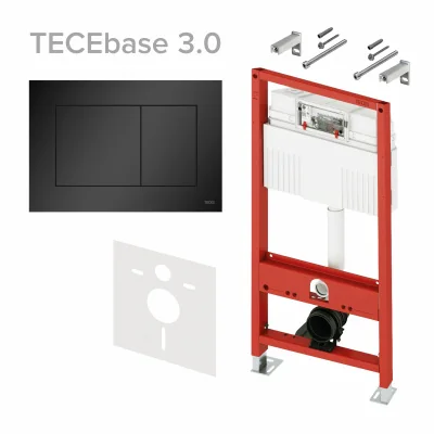 Комплект TECEbase 3.0 с латунным вентилем для установки подвес.унитаза с панелью смыва TECE черн.мат