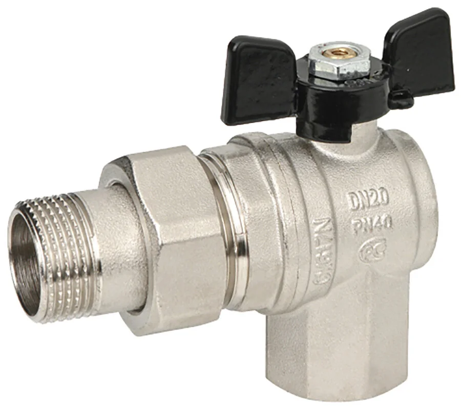 Кран Bugatti угловой 3/4" с накидной гайкой (американка) бабочка