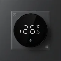 Donel Терморегулятор с датчиком пола, 16 A, 55*55 мм. черный, поворотная ручка настройки с индикацие