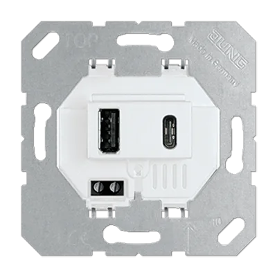 USB-зарядное устройство, USB тип А + USB тип С, выходной ток 3000 mA; белый JUNG
