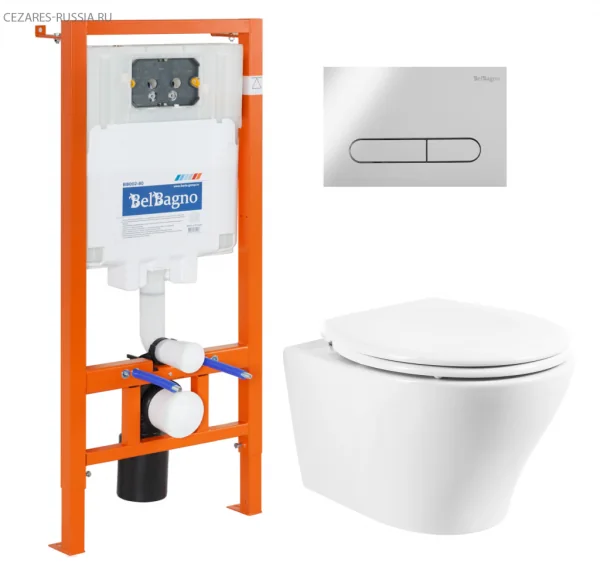 ACQUA Комплект 4 в 1 Унитаз подвесной BB340CHR + Система инсталляции для унитазов BB002-80  BelBagno