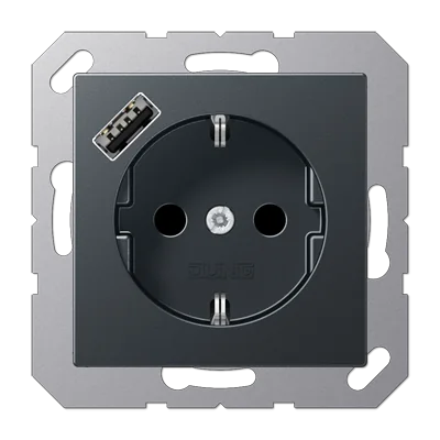 Розетка SCHUKO® с USB-зарядным устройством, тип А; термопласт; матовый антрацит