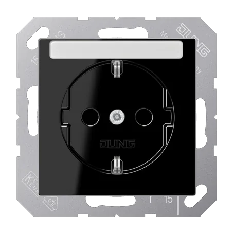 Розетка SCHUKO® 16A 250V с полем для надписи; термопласт; черный JUNG