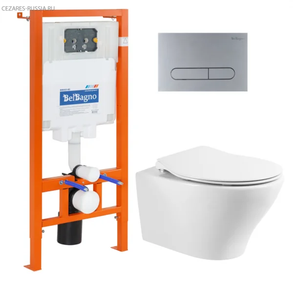 ACQUA Комплект 4 в 1 Унитаз подвесной BB340CHR + Система инсталляции для унитазов  BelBagno
