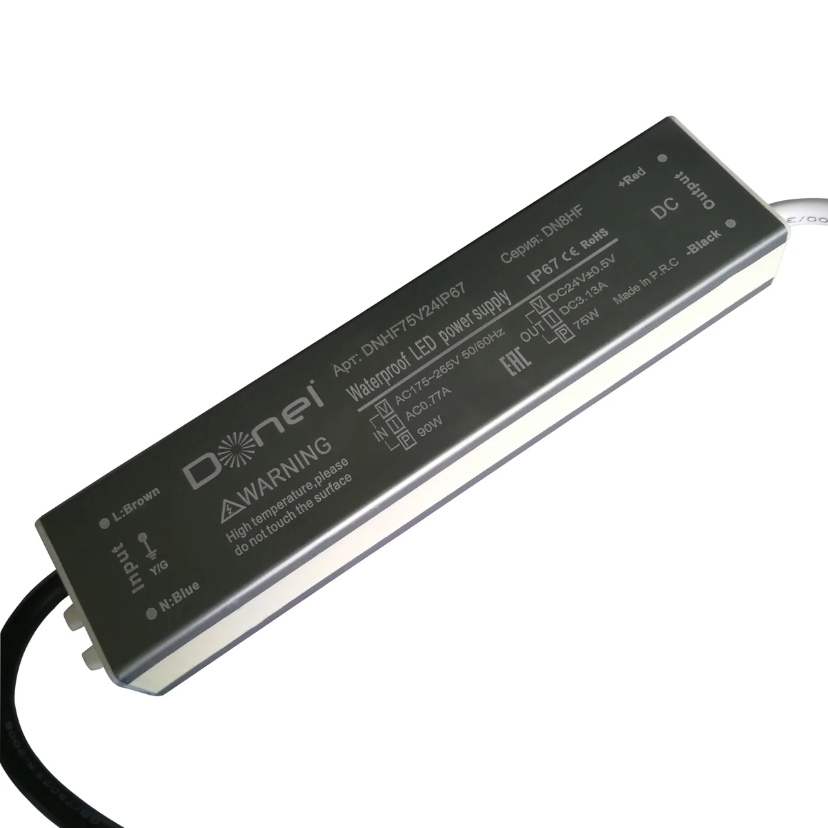 Donel блок питания 75Вт, DC24В, IP67, 180x40x23мм, PF>0.65, 3.12А, ,серия:DN8HF