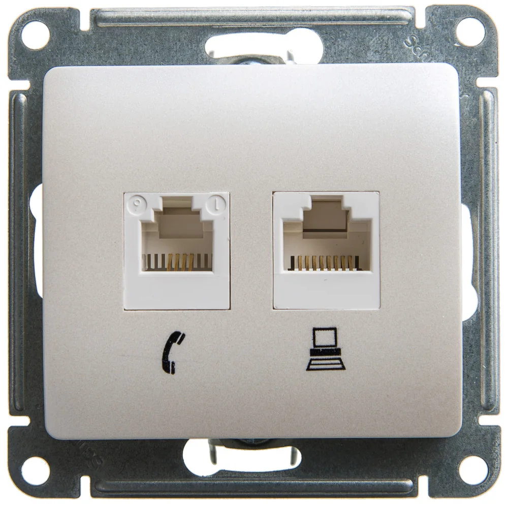 GLOSSA РОЗЕТКА двойная RJ11+RJ45, кат.5Е, ПЕРЛАМУТР