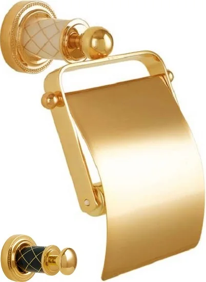 Boheme Держатель для туалетной бумаги с крышкой MURANO GOLD (черное)_Комплект