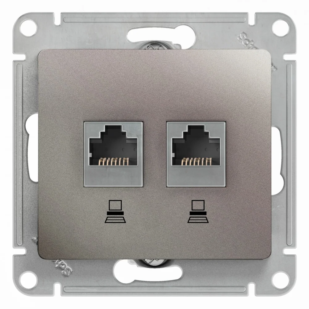 GLOSSA РОЗЕТКА двойная компьютерная RJ45+RJ45, кат.5Е, механизм, ПЛАТИНА