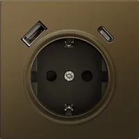 Donel R98  METAL латунь накладка для розетки Schuko с зарядным устройством USB A+C, с защитными штор