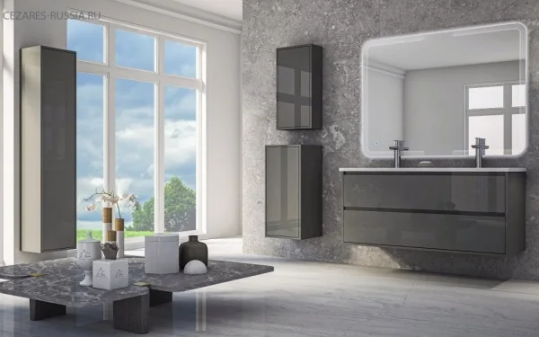 GLASS База под раковину с двумя выдвижными ящиками  41811 Antracite, 120x46x55 CEZARES
