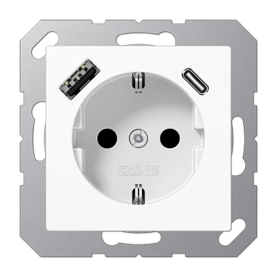 Розетка SCHUKO® с USB-зарядным устройством, тип A + тип С; термопласт; белый