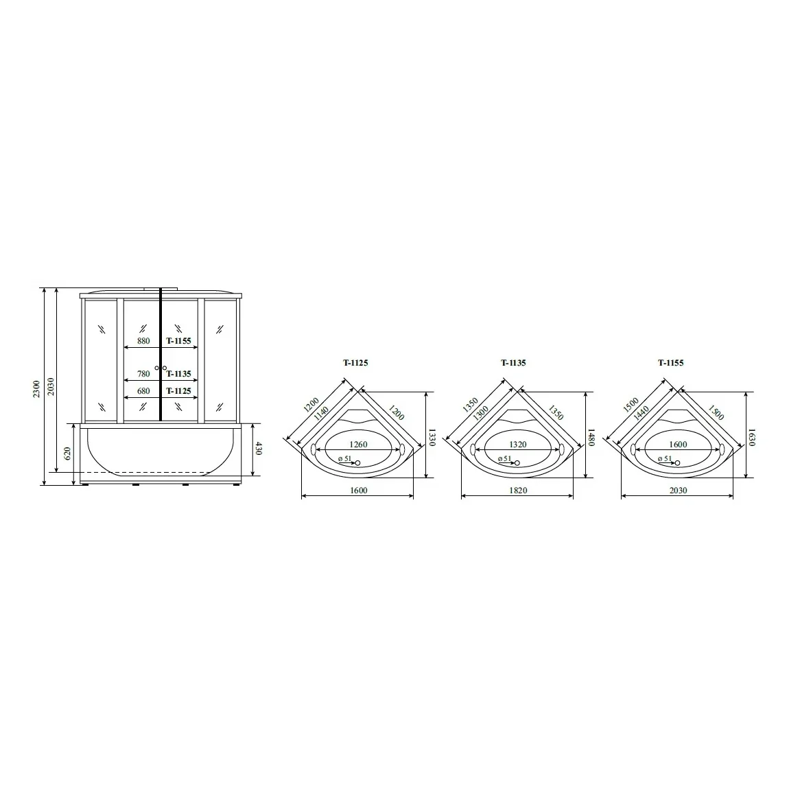 Timo Standart T-1155 душевая кабина 150*150*230