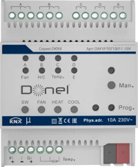Donel Контроллер фанкойла KNX, 0-10 В
Выходное напряжение: 0-10 В или 10 А/105 мкФ. Коммутационная