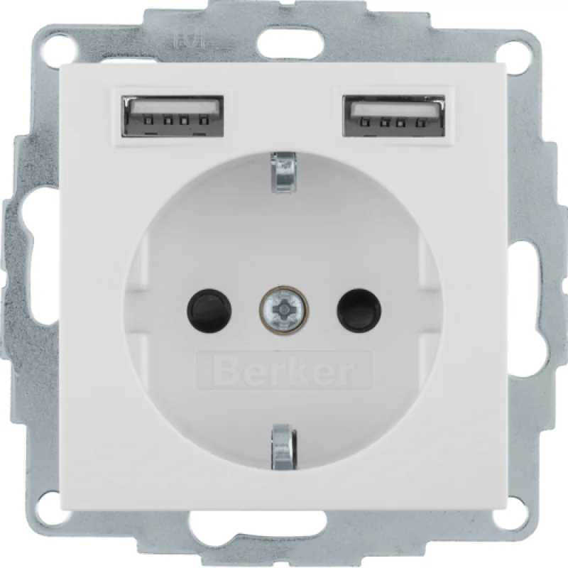 Розетка SCHUKO и 2 USB-розетки для подзарядки, S.1, цвет: белый, глянцевый